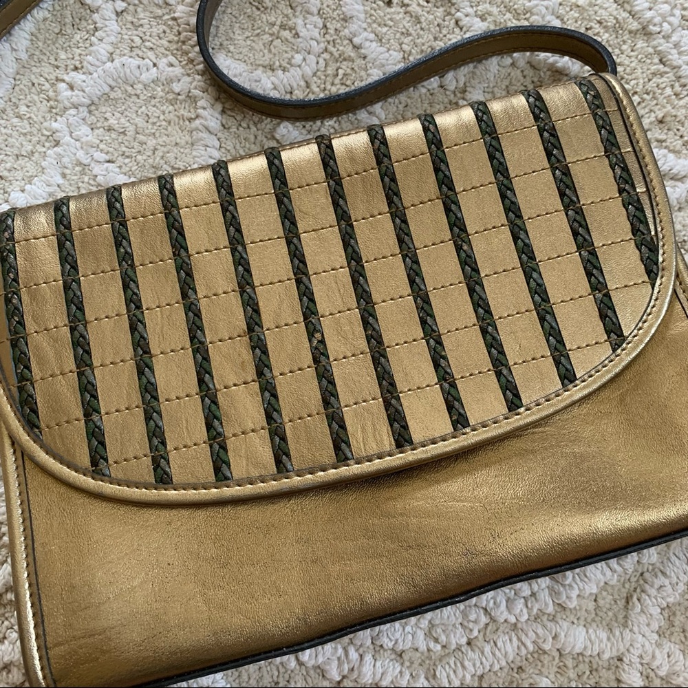 Vintage Gold & Green Braided Handbag Purse Pocketbook - Picture 3 of 15